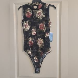 NWT Women sheer flower laced bodysuit